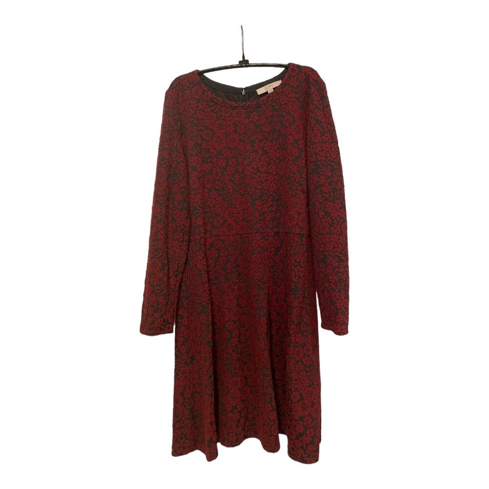LOFT Red and Black Long Sleeve Midi Dress